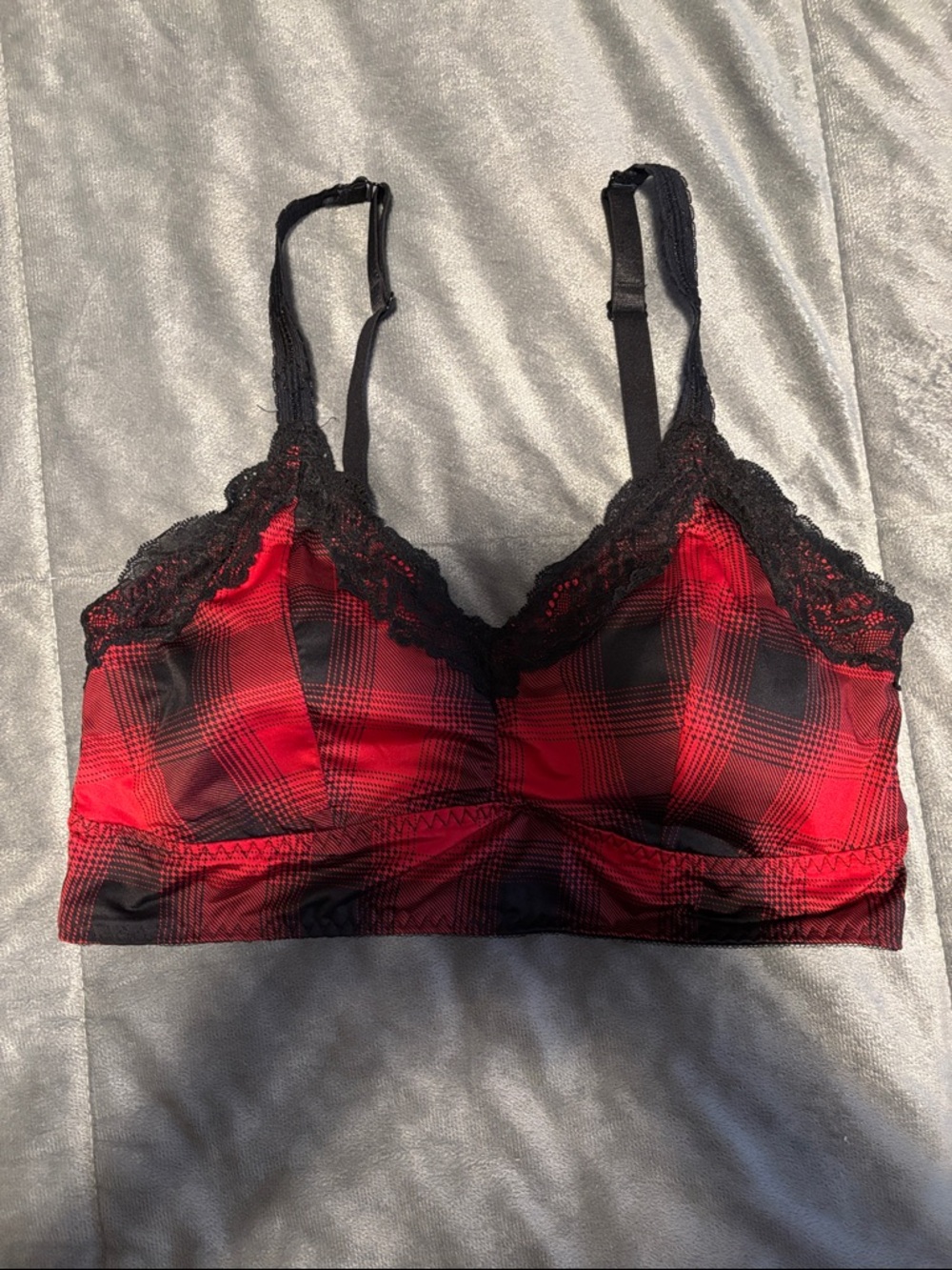 Torrid Red Plaid Lace Trim Bralette 0X